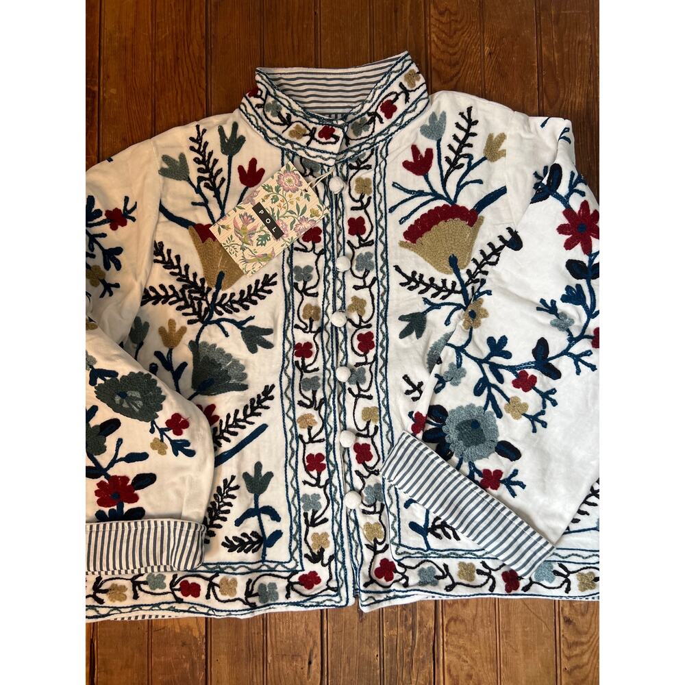 POl Artisanal Suzani embroidered velvet jacket short boxy size Large NWT NEW - Picture 2 of 4